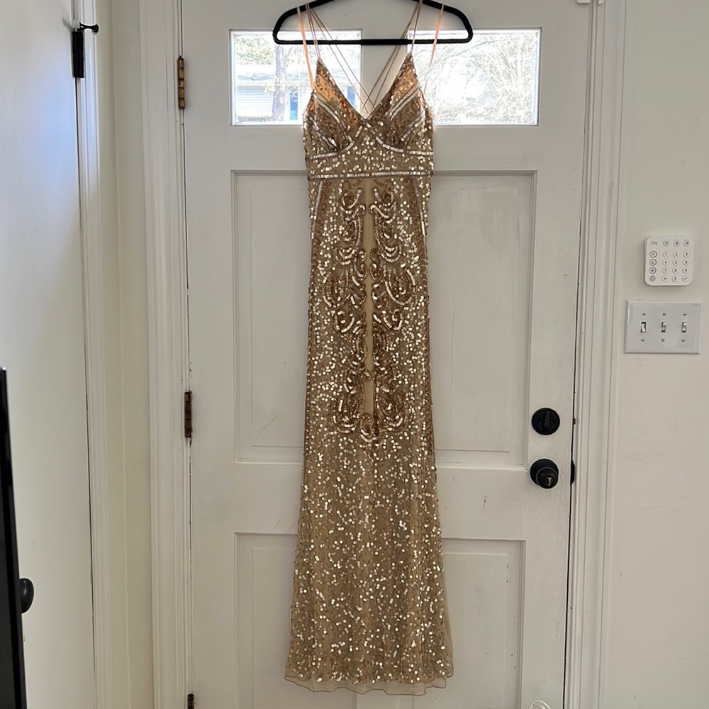 Golden sequin prom dress/formal dress